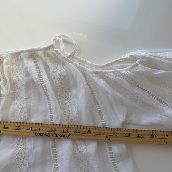 Miss June Paris Blouse Womens White Boho Cold Shoulder Bell Sleeve Lace S/M - Picture 14 of 16
